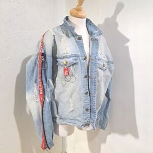 Se7en| Boyfriend Jeans Jacket Oversized Destroyed Zipper Color Gradient Cracks